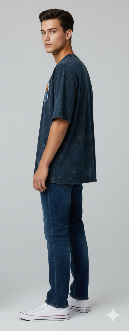 Peekaboo Kitty Men's Acid Washed Oversized Tee | Teeyatra | Cartoon