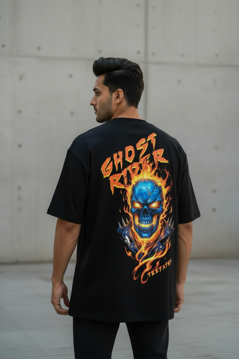 Teeyatra "Ghost Rider" Oversized Heavyweight T-Shirt – 240 GSM French Terry – DTF Print