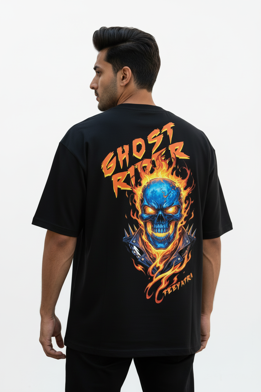 Teeyatra "Ghost Rider" Oversized Heavyweight T-Shirt – 240 GSM French Terry – DTF Print