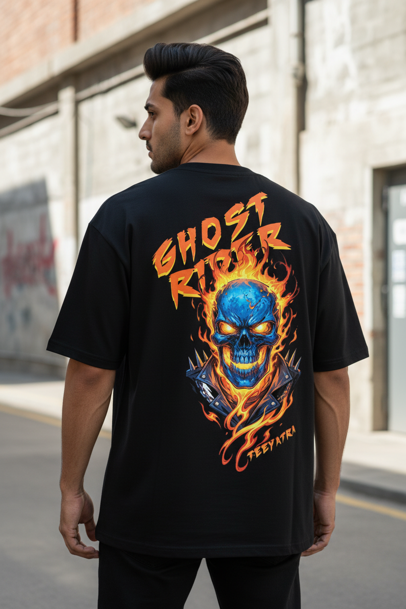 Teeyatra "Ghost Rider" Oversized Heavyweight T-Shirt – 240 GSM French Terry – DTF Print