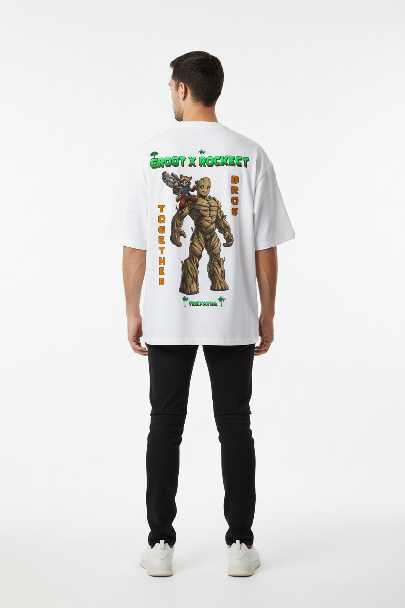 Teeyatra "Groot X Rocket" Oversized Heavyweight T-Shirt – 240 GSM French Terry