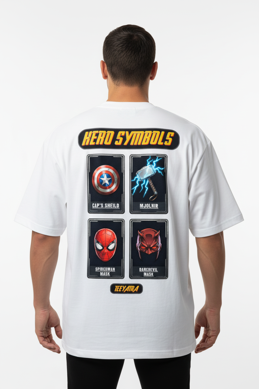 Teeyatra "Hero Symbols" Oversized Heavyweight T-Shirt – 240 GSM French Terry
