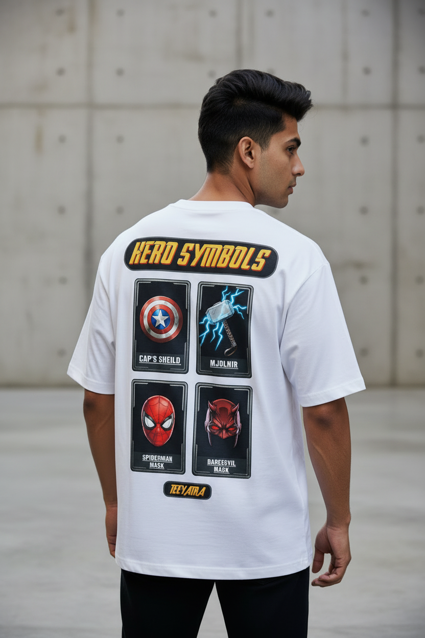 Teeyatra "Hero Symbols" Oversized Heavyweight T-Shirt – 240 GSM French Terry