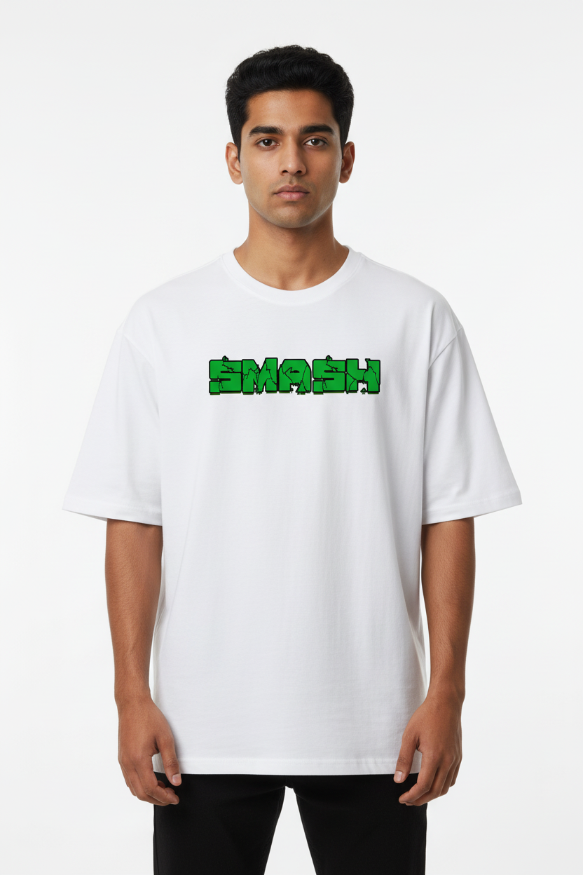 Teeyatra "Incredible Strength" Hulk Graphic Oversized T-Shirt - 240 GSM French Terry