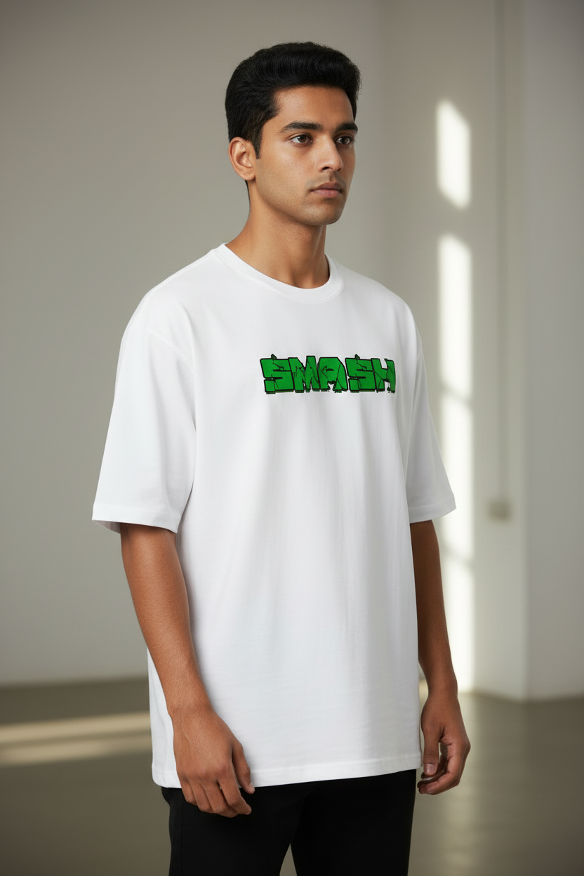 Teeyatra "Incredible Strength" Hulk Graphic Oversized T-Shirt - 240 GSM French Terry