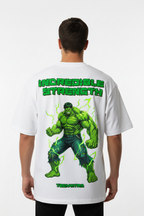 Teeyatra "Incredible Strength" Hulk Graphic Oversized T-Shirt - 240 GSM French Terry