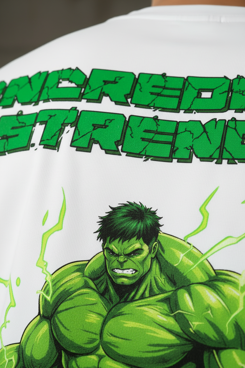 Teeyatra "Incredible Strength" Hulk Graphic Oversized T-Shirt - 240 GSM French Terry