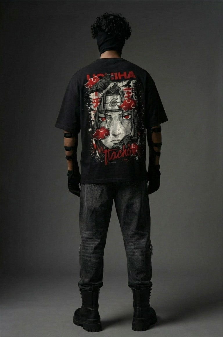 TEEYATRA Itachi Oversized Graphic T-Shirt – 240 GSM Premium French Terry | DTF Back Print