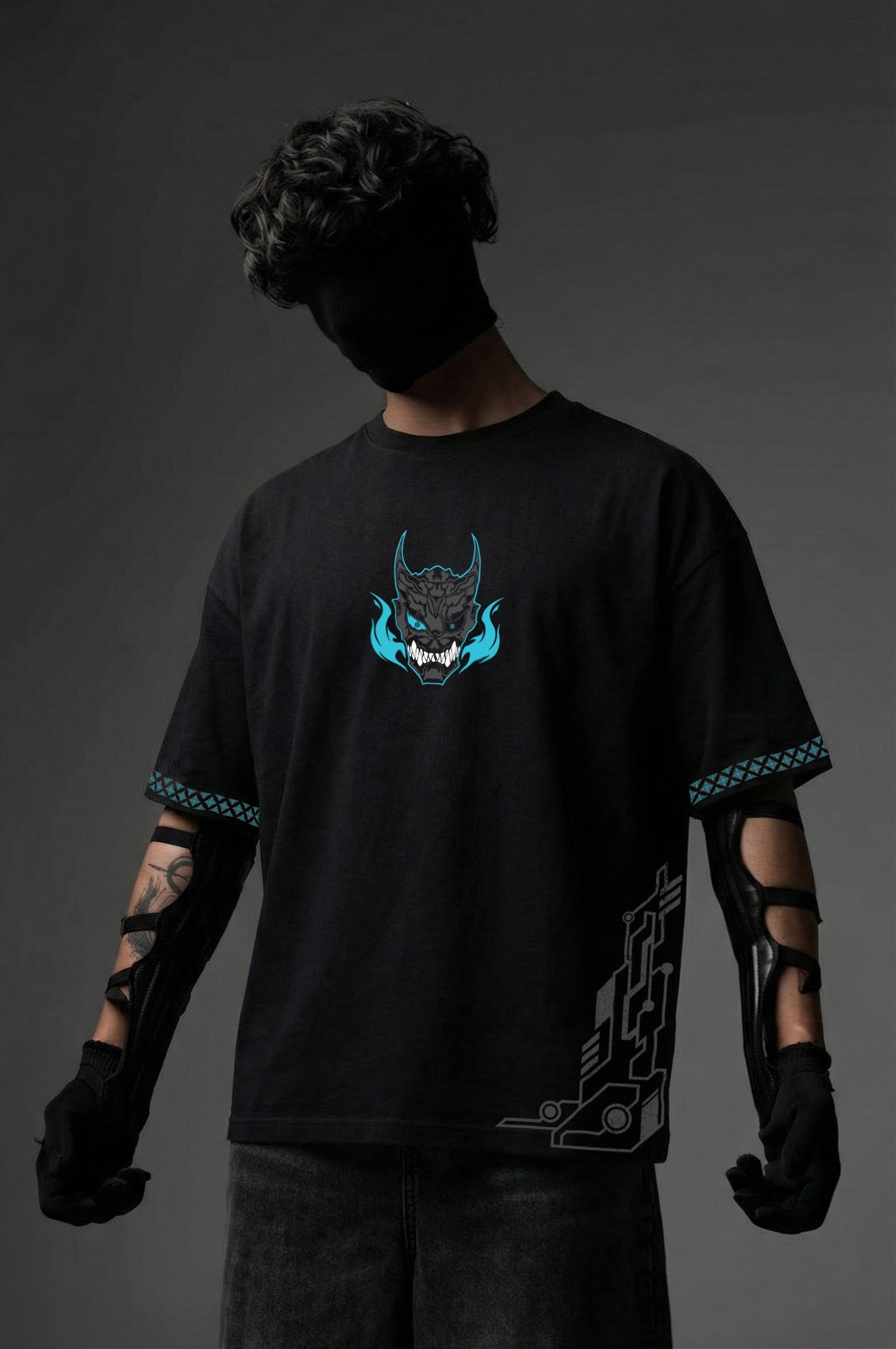 Teeyatra Cyber Oni Spine Oversized T-Shirt