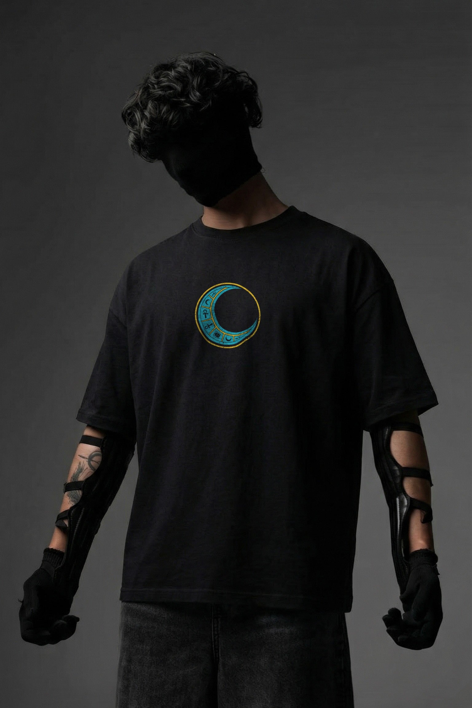 TEEYATRA Lunar Guardian Oversized Graphic T-Shirt – 240 GSM Premium French Terry | DTF Back Print