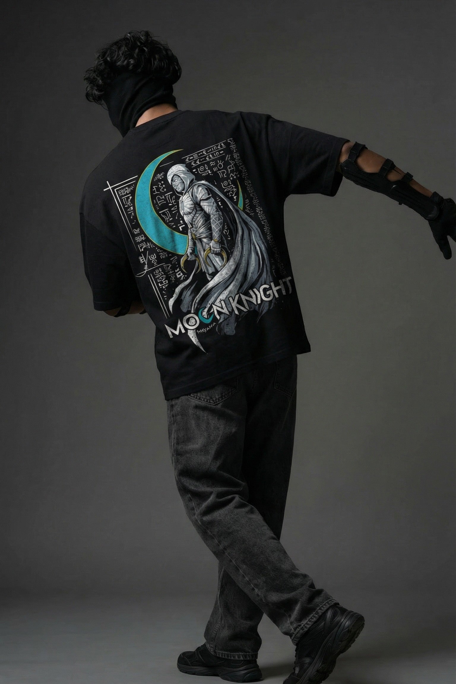 TEEYATRA Lunar Guardian Oversized Graphic T-Shirt – 240 GSM Premium French Terry | DTF Back Print