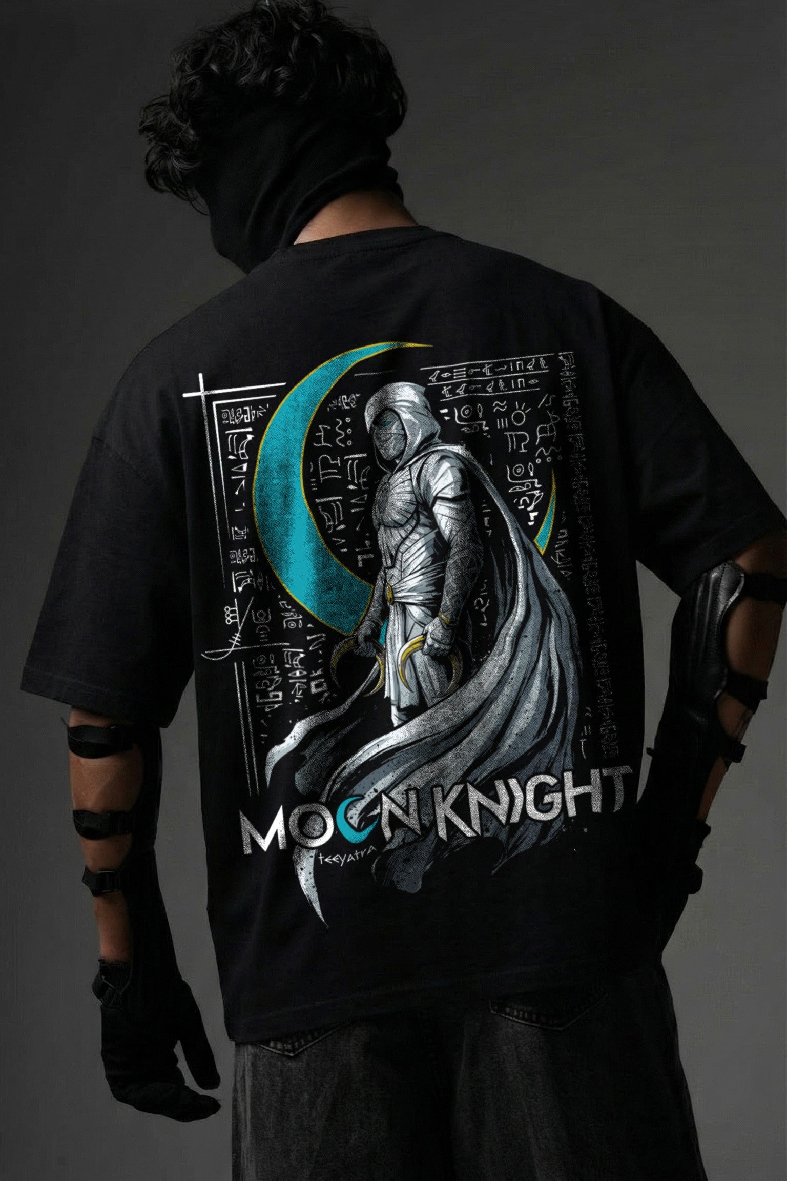 TEEYATRA Lunar Guardian Oversized Graphic T-Shirt – 240 GSM Premium French Terry | DTF Back Print