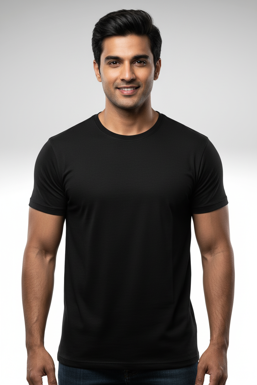 Plain Black Regular Fit T-Shirt – 180 GSM Premium Cotton | Everyday Essential