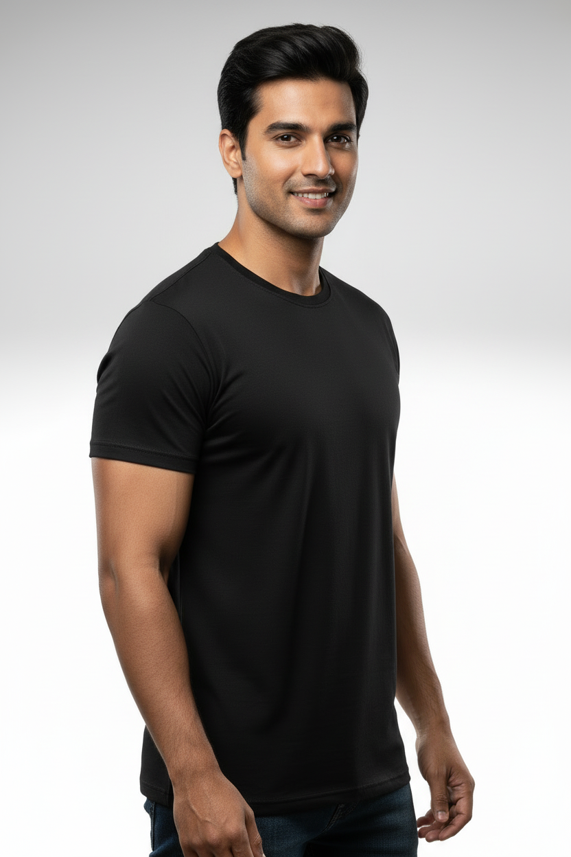 Plain Black Regular Fit T-Shirt – 180 GSM Premium Cotton | Everyday Essential