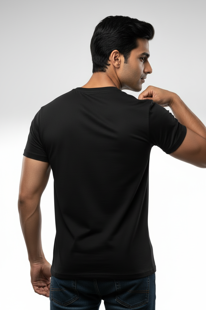 Plain Black Regular Fit T-Shirt – 180 GSM Premium Cotton | Everyday Essential
