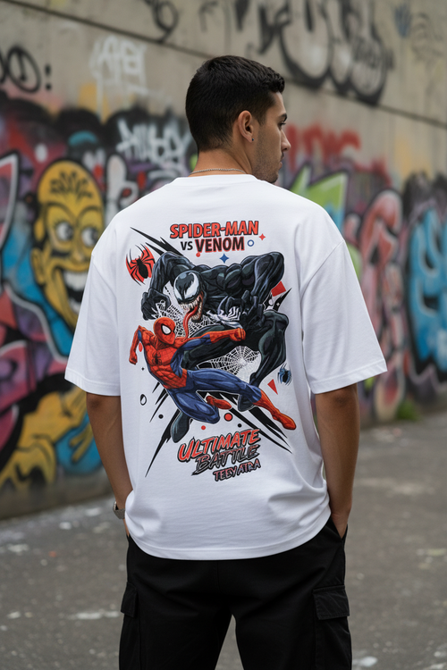 Spider-Man vs. Venom: The Ultimate Battle – Heavyweight Oversized French Terry T-Shirt - TEEYATRA