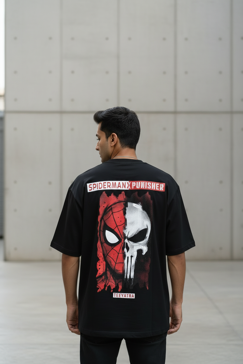 Teeyatra "Spider-Punisher" Oversized Tee | 240 GSM French Terry | Streetwear Edition