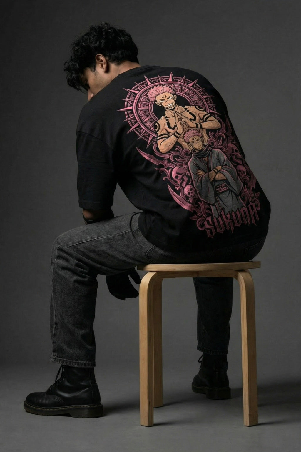 TEEYATRA Sukuna Oversized Graphic T-Shirt – 240 GSM Premium French Terry | DTF Back Print