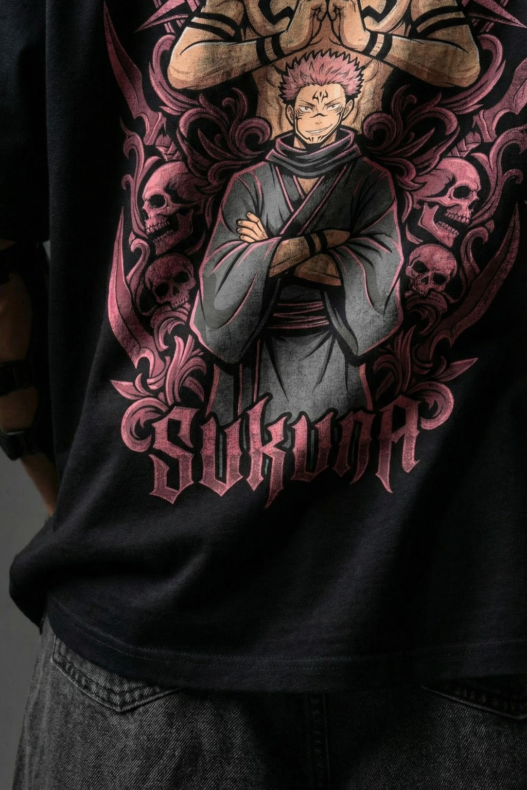 TEEYATRA Sukuna Oversized Graphic T-Shirt – 240 GSM Premium French Terry | DTF Back Print