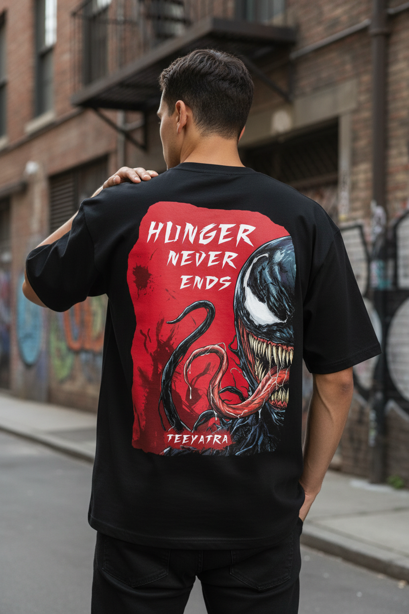 Teeyatra “Hunger Never Ends” Venom Oversized T-Shirt – 240 GSM French Terry - TEEYATRA