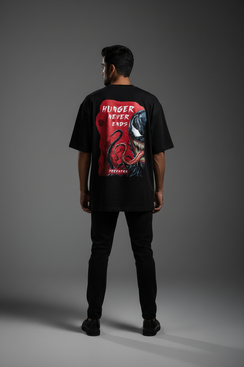 Teeyatra “Hunger Never Ends” Venom Oversized T-Shirt – 240 GSM French Terry - TEEYATRA