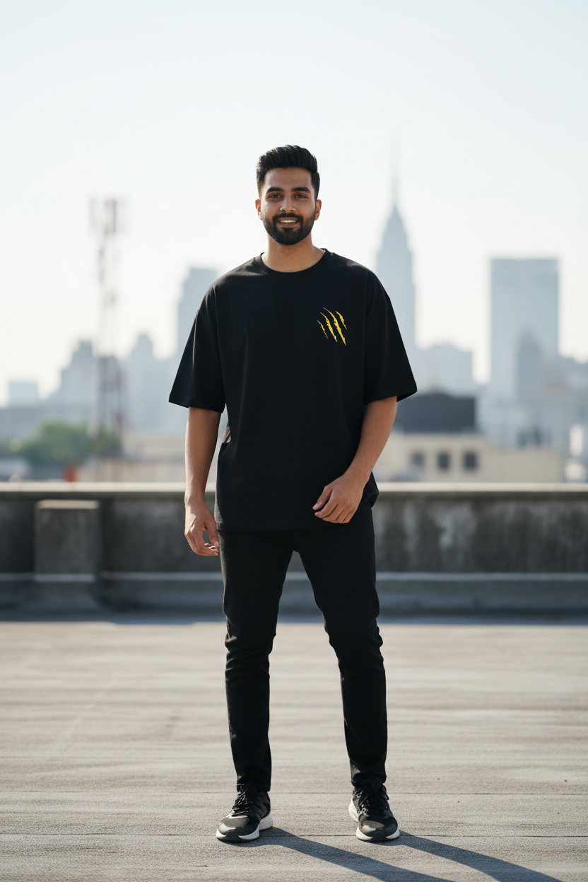 Marvel Wolverine Oversized T-Shirt – 240 GSM French Terry | DTF Print | Black Streetwear Tee