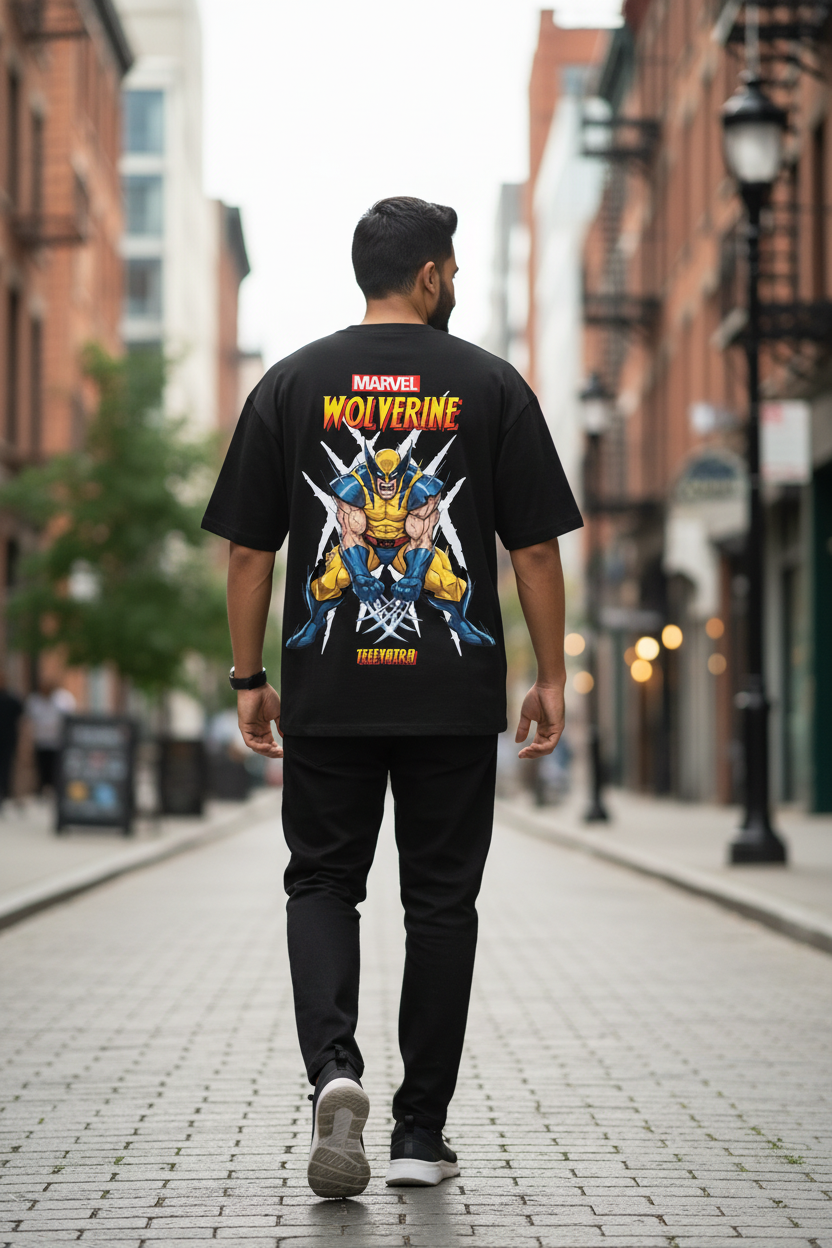Marvel Wolverine Oversized T-Shirt – 240 GSM French Terry | DTF Print | Black Streetwear Tee