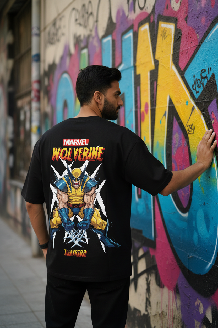 Marvel Wolverine Oversized T-Shirt – 240 GSM French Terry | DTF Print | Black Streetwear Tee