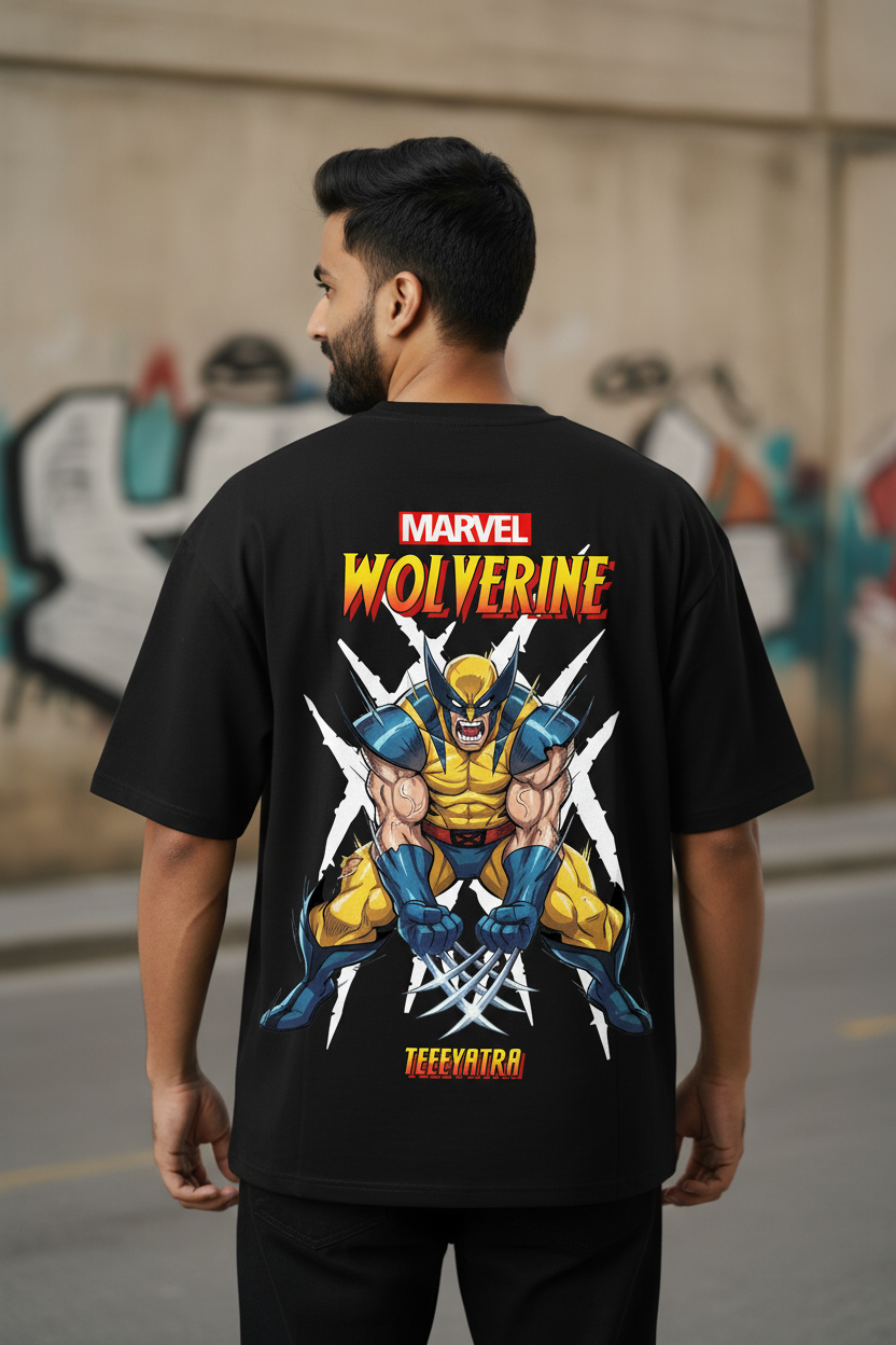 Marvel Wolverine Oversized T-Shirt – 240 GSM French Terry | DTF Print | Black Streetwear Tee