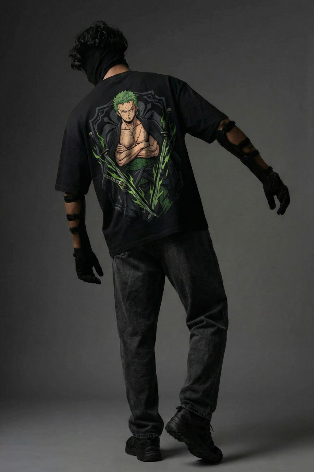 TEEYATRA Zoro Swordsman Oversized Graphic T-Shirt – 240 GSM Premium French Terry | DTF Back Print