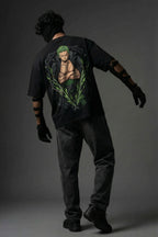 TEEYATRA Zoro Swordsman Oversized Graphic T-Shirt – 240 GSM Premium French Terry | DTF Back Print