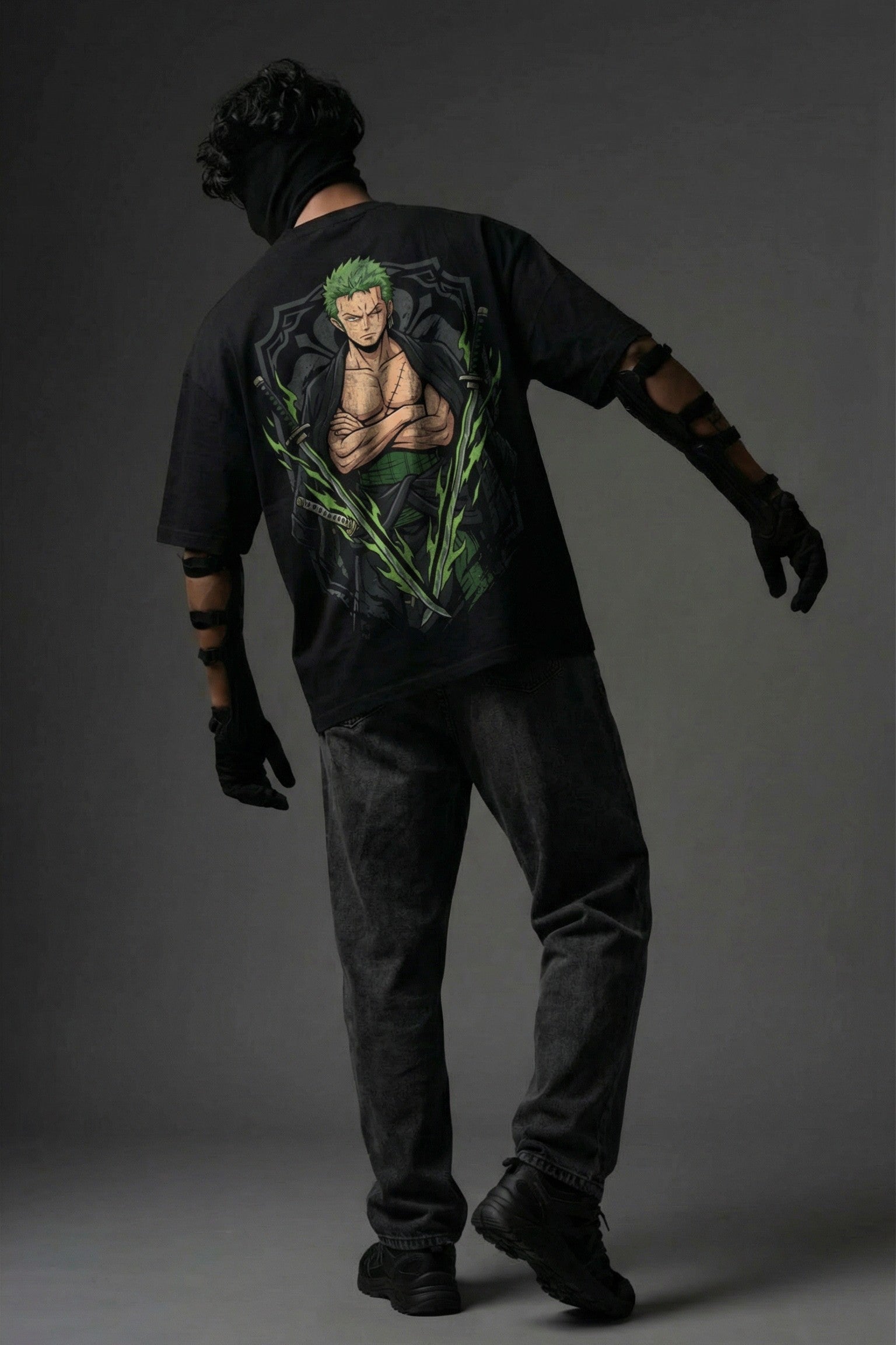 TEEYATRA Zoro Swordsman Oversized Graphic T-Shirt – 240 GSM Premium French Terry | DTF Back Print