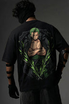 TEEYATRA Zoro Swordsman Oversized Graphic T-Shirt – 240 GSM Premium French Terry | DTF Back Print