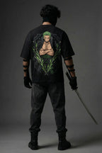 TEEYATRA Zoro Swordsman Oversized Graphic T-Shirt – 240 GSM Premium French Terry | DTF Back Print