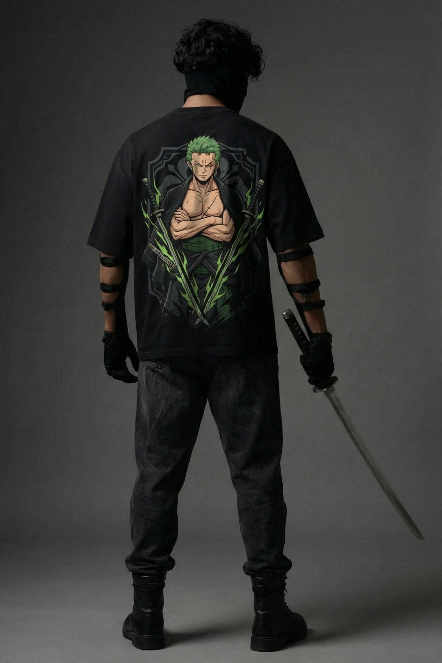 TEEYATRA Zoro Swordsman Oversized Graphic T-Shirt – 240 GSM Premium French Terry | DTF Back Print