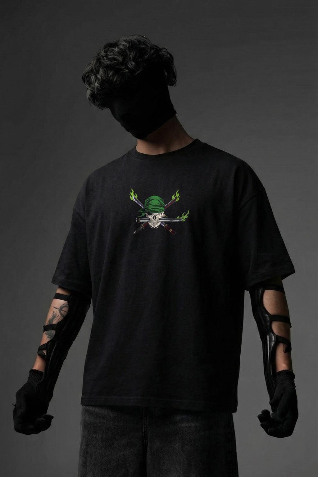 TEEYATRA Zoro Swordsman Oversized Graphic T-Shirt – 240 GSM Premium French Terry | DTF Back Print