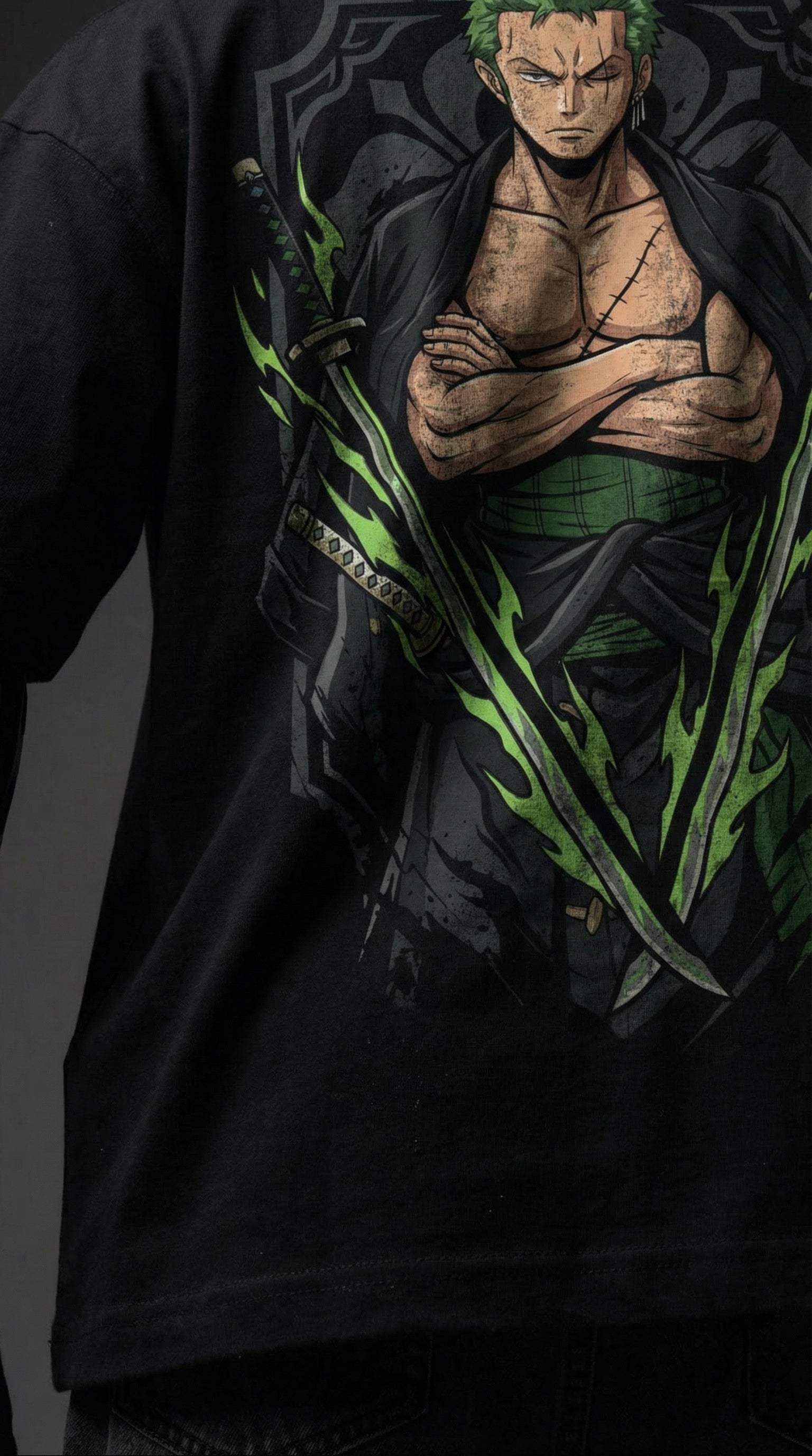 TEEYATRA Zoro Swordsman Oversized Graphic T-Shirt – 240 GSM Premium French Terry | DTF Back Print