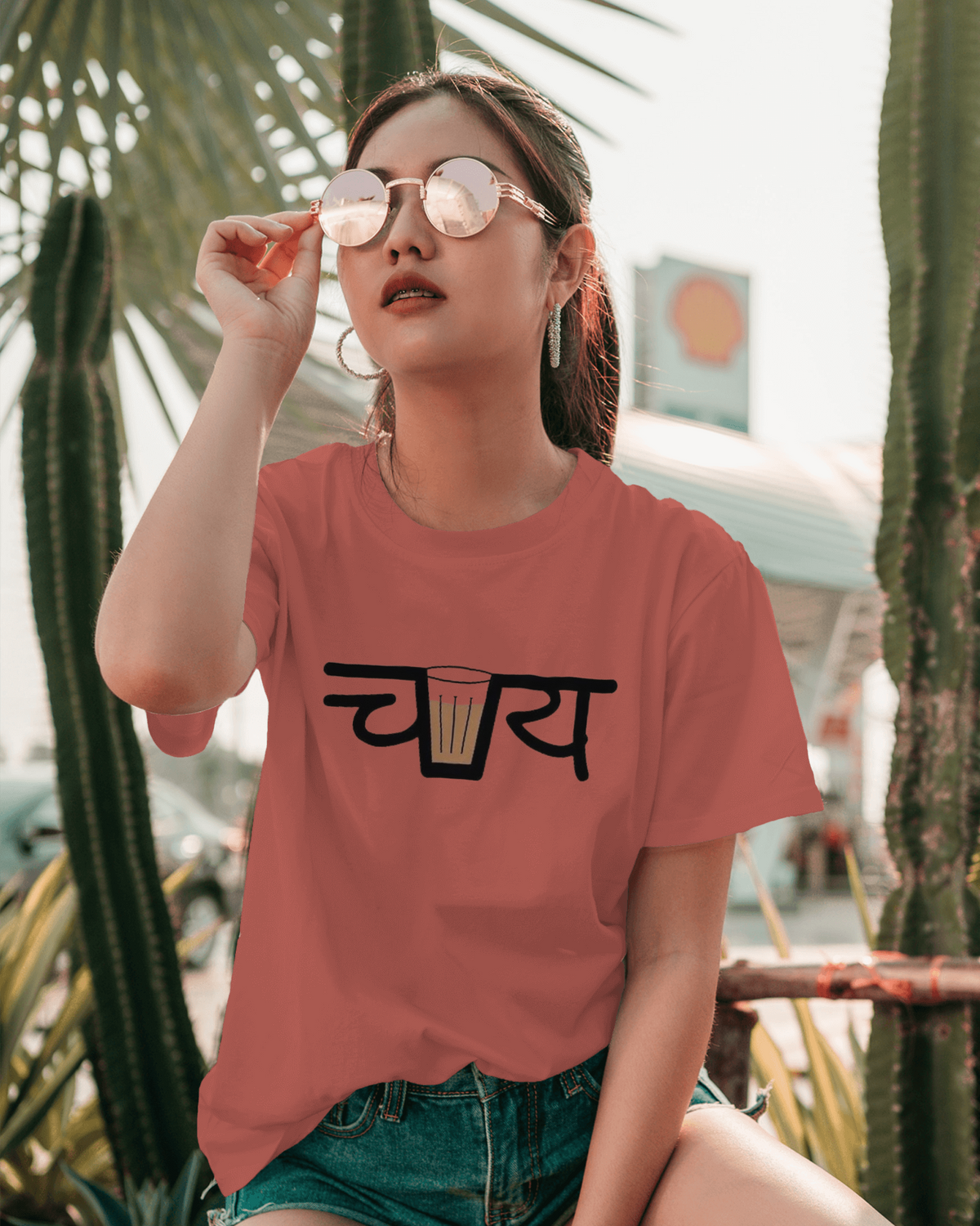 Life is Brew-tiful with Chai Ladies Classic Crew T-Shirt | Teeyatra | Abstract