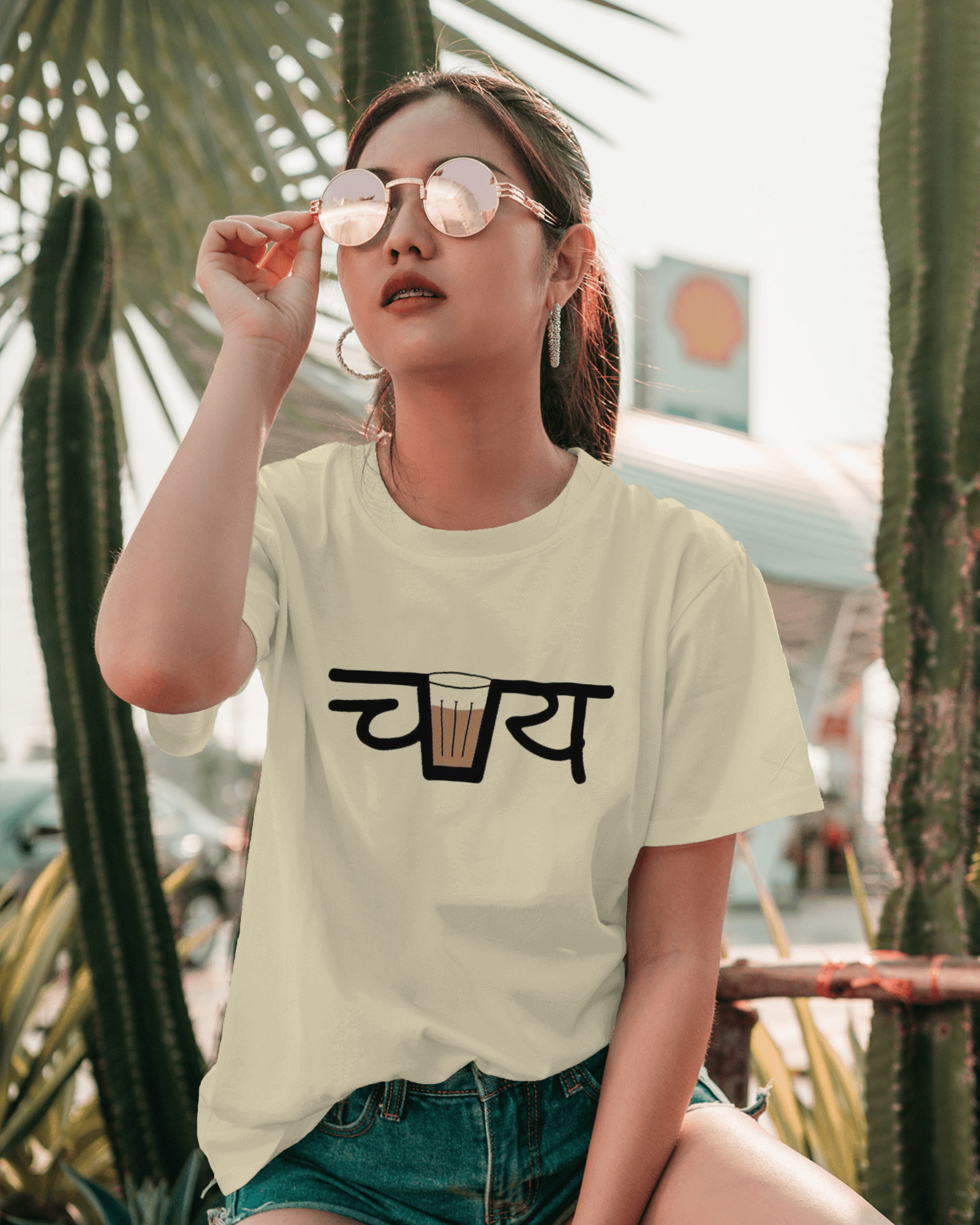 Life is Brew-tiful with Chai Ladies Classic Crew T-Shirt | Teeyatra | Abstract