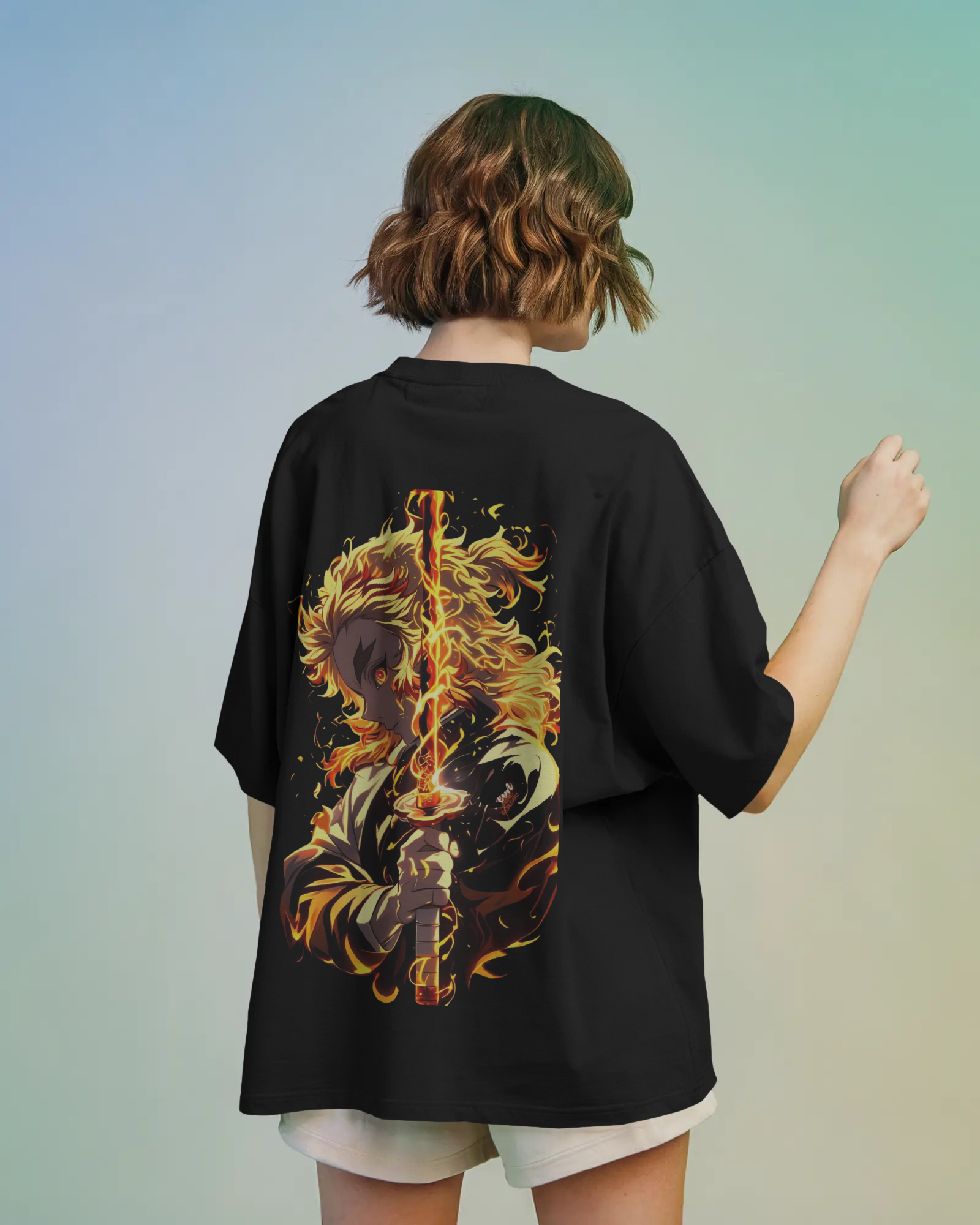 Rengoku Flame Ladies Oversized Classic T-shirt | Demon Slayer | Teeyatra | Anime