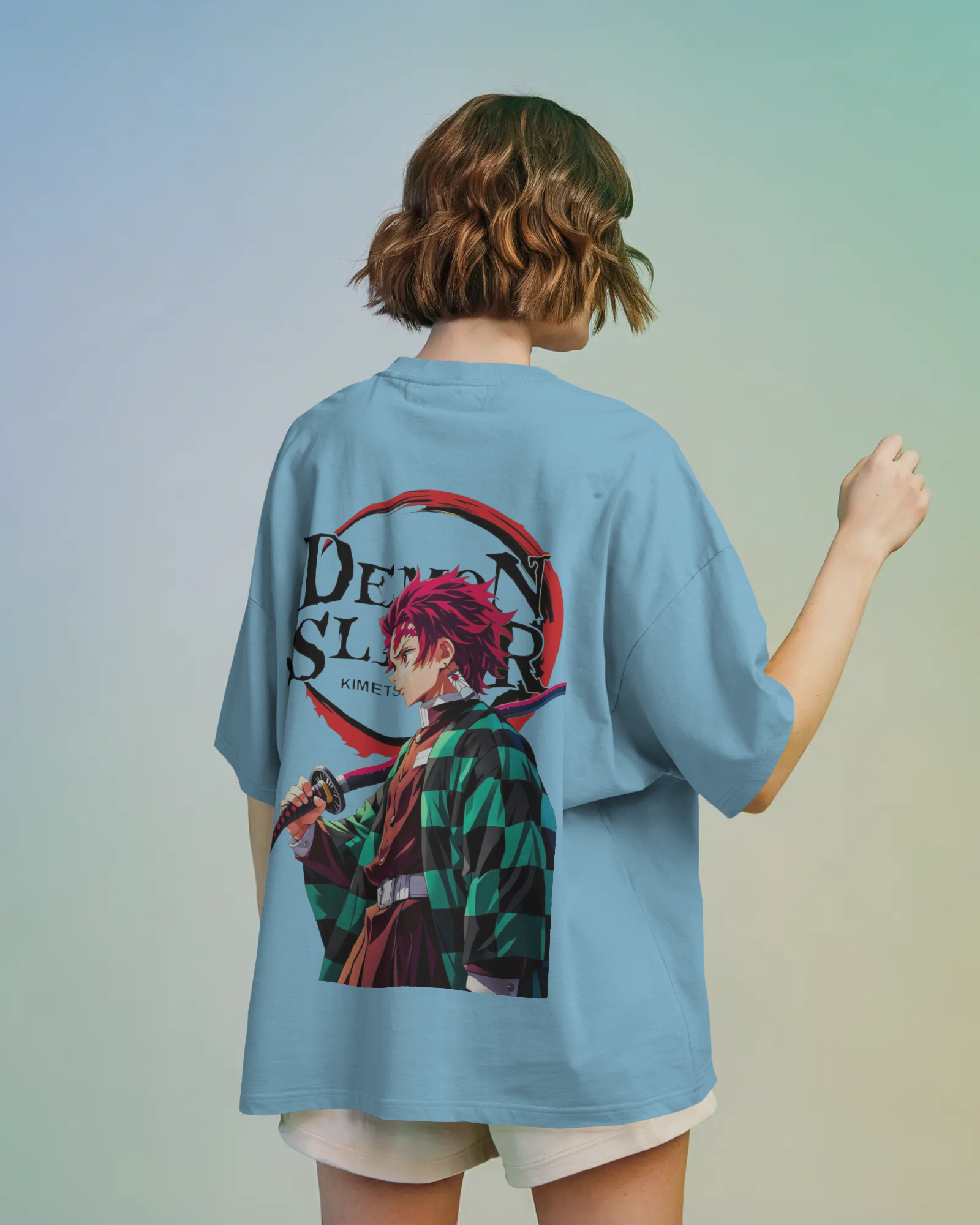 Tanjiro Kamado Ladies Terry Oversized Tee | Demon Slayer  | Teeyatra | Anime