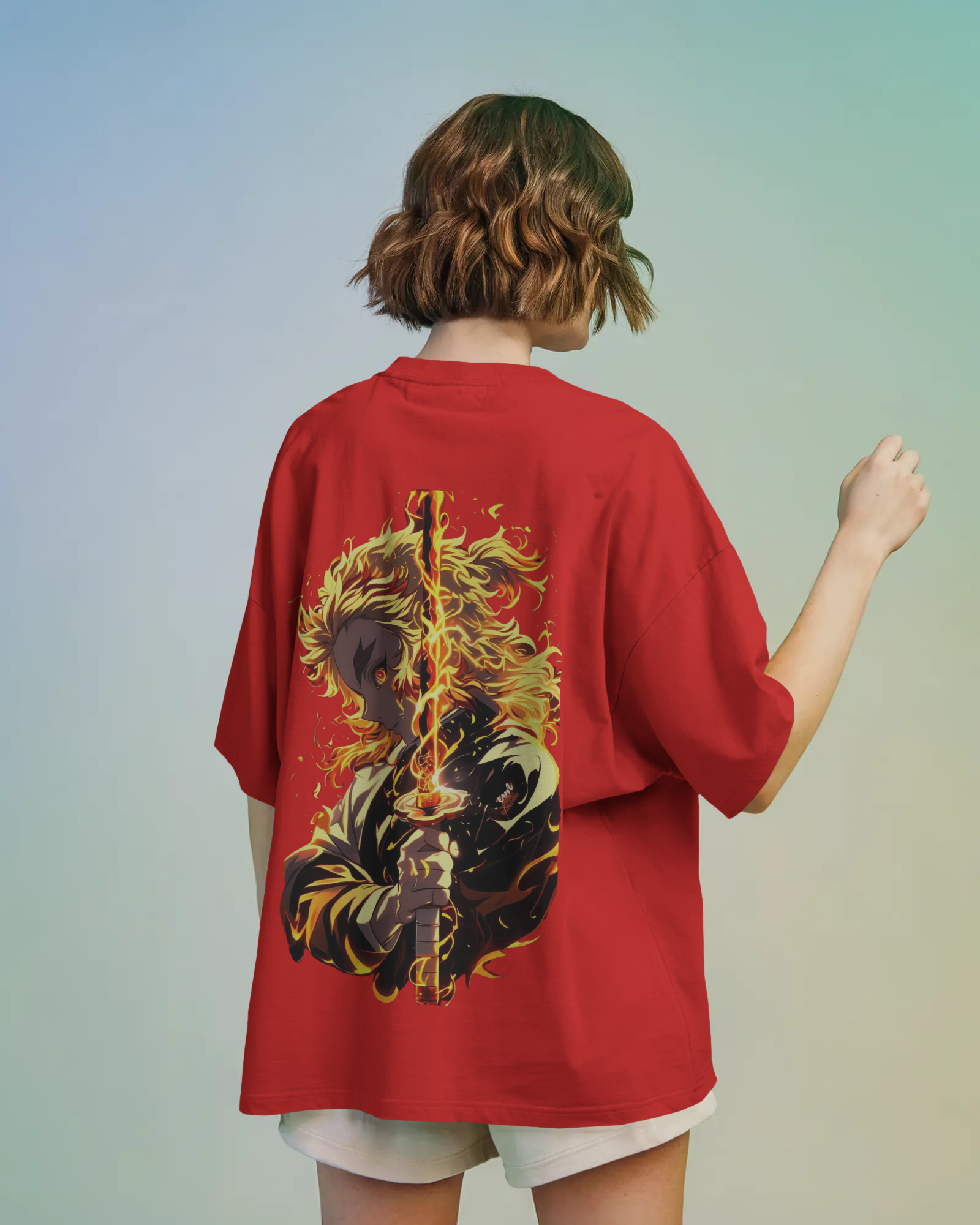 Rengoku Flame Ladies Oversized Classic T-shirt | Demon Slayer | Teeyatra | Anime