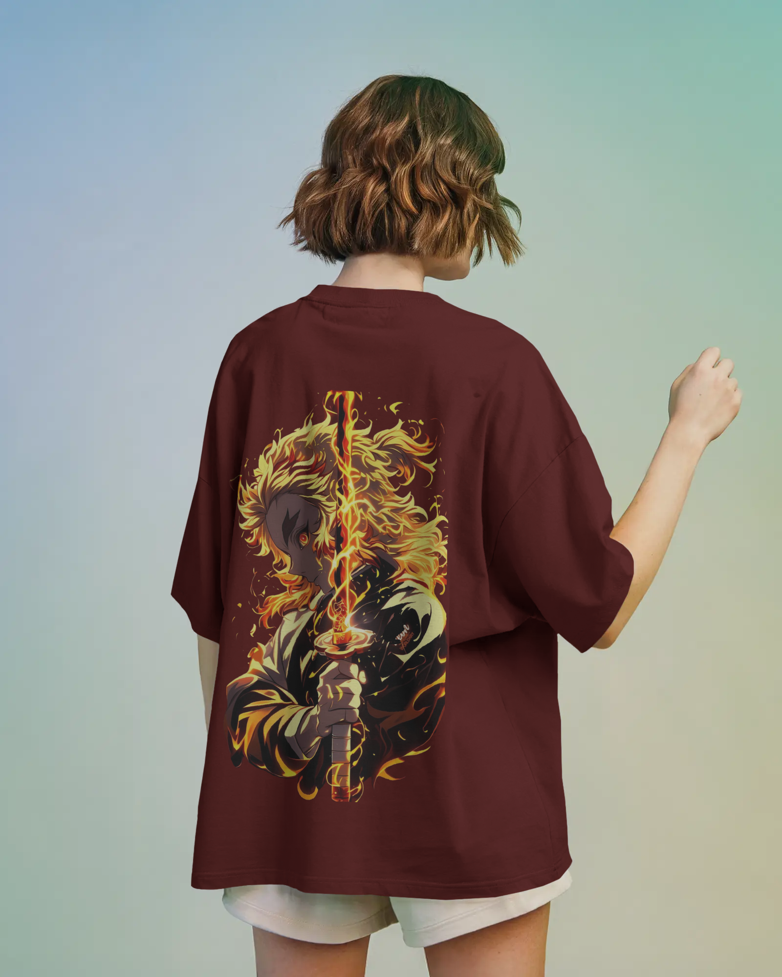 Rengoku Flame Ladies Oversized Classic T-shirt | Demon Slayer | Teeyatra | Anime