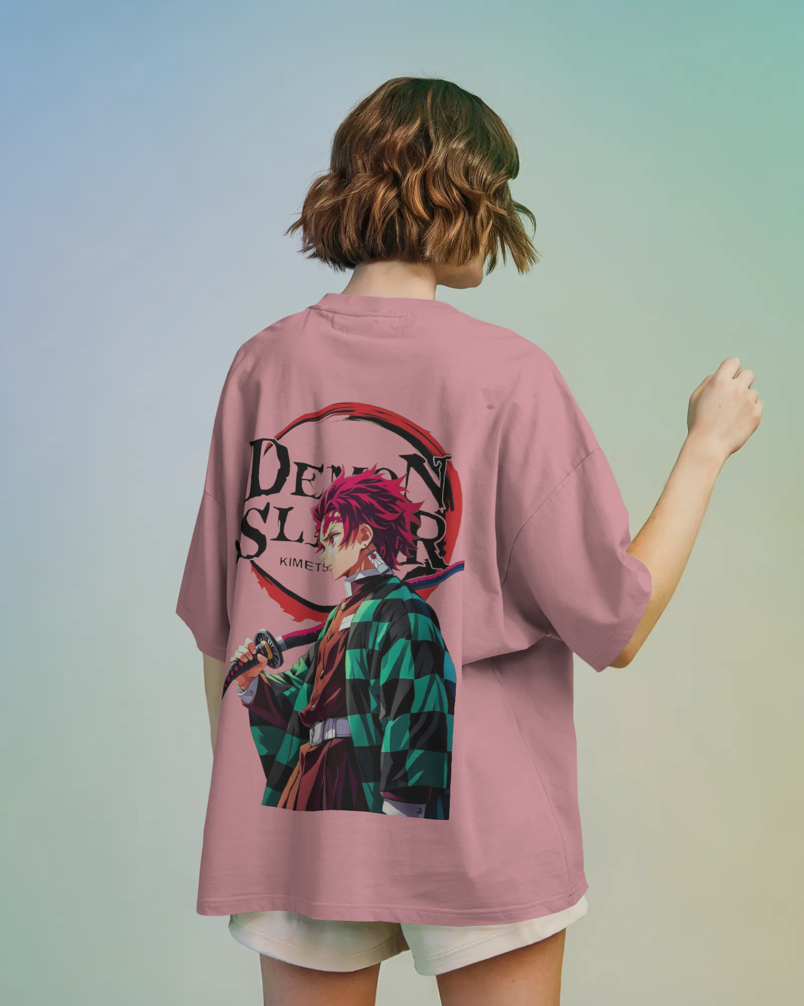Tanjiro Kamado Ladies Terry Oversized Tee | Demon Slayer  | Teeyatra | Anime