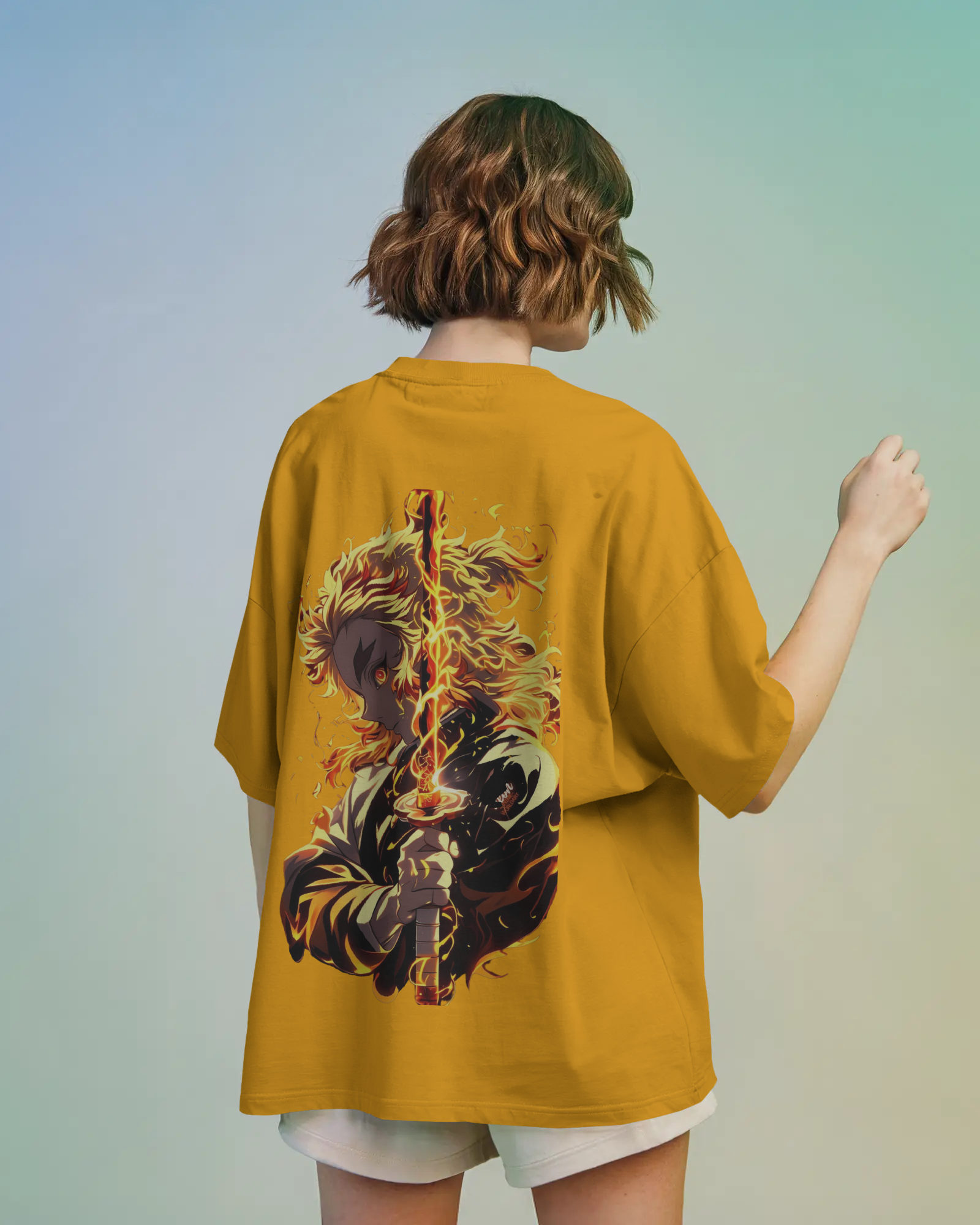 Rengoku Flame Ladies Oversized Classic T-shirt | Demon Slayer | Teeyatra | Anime