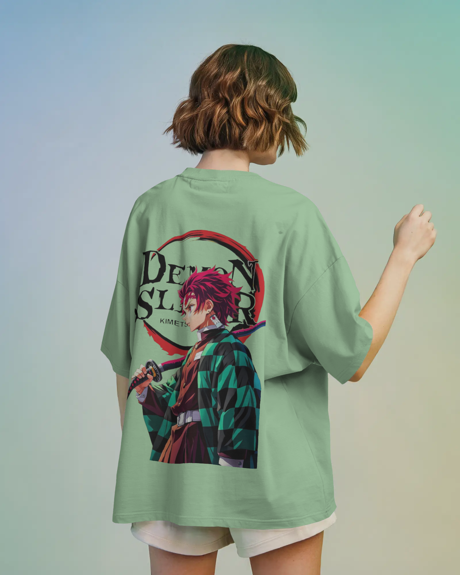Tanjiro Kamado Ladies Terry Oversized Tee | Demon Slayer  | Teeyatra | Anime