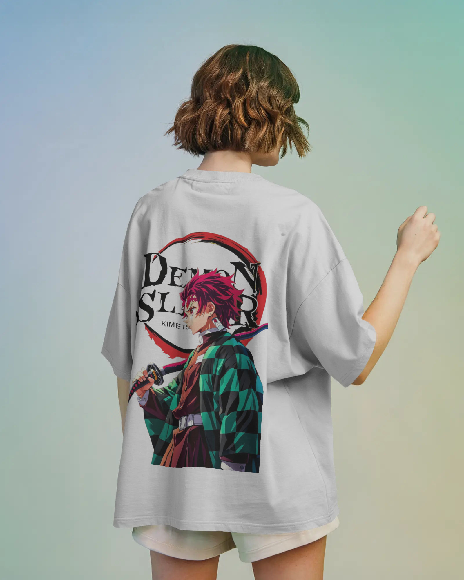 Tanjiro Kamado Ladies Terry Oversized Tee | Demon Slayer  | Teeyatra | Anime