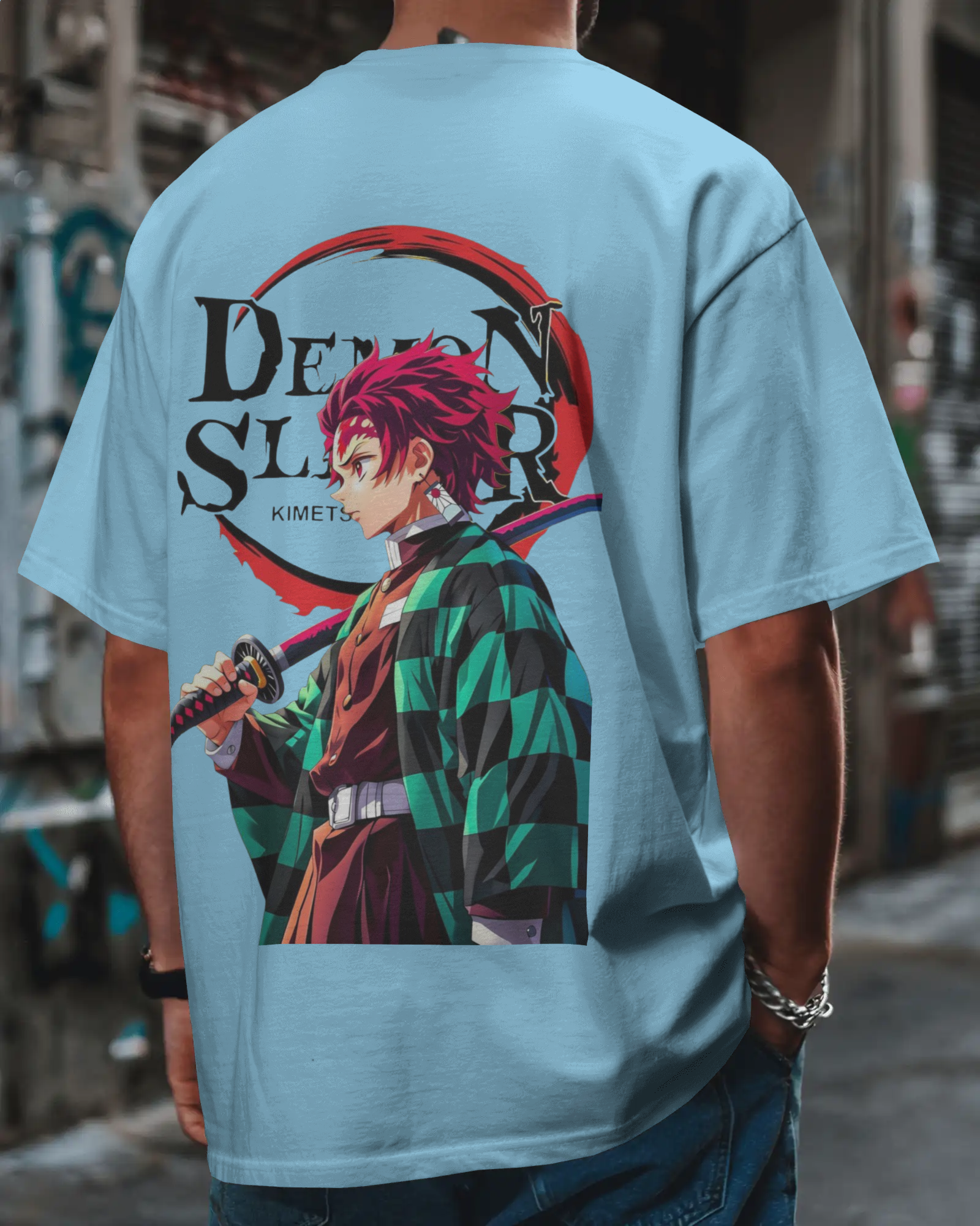 Tanjiro Kamado Men's Terry Oversized Tee | Demon Slayer  | Teeyatra | Anime