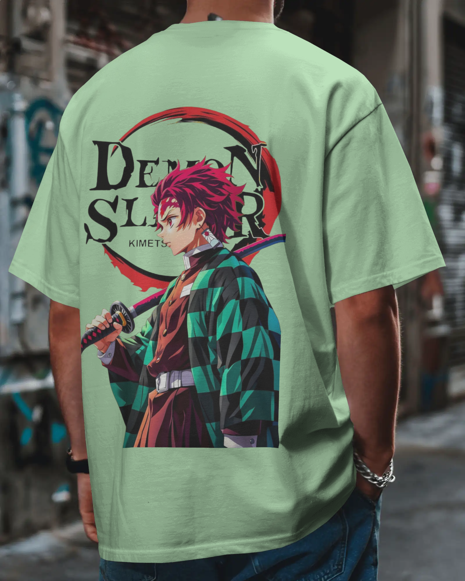 Tanjiro Kamado Men's Terry Oversized Tee | Demon Slayer  | Teeyatra | Anime