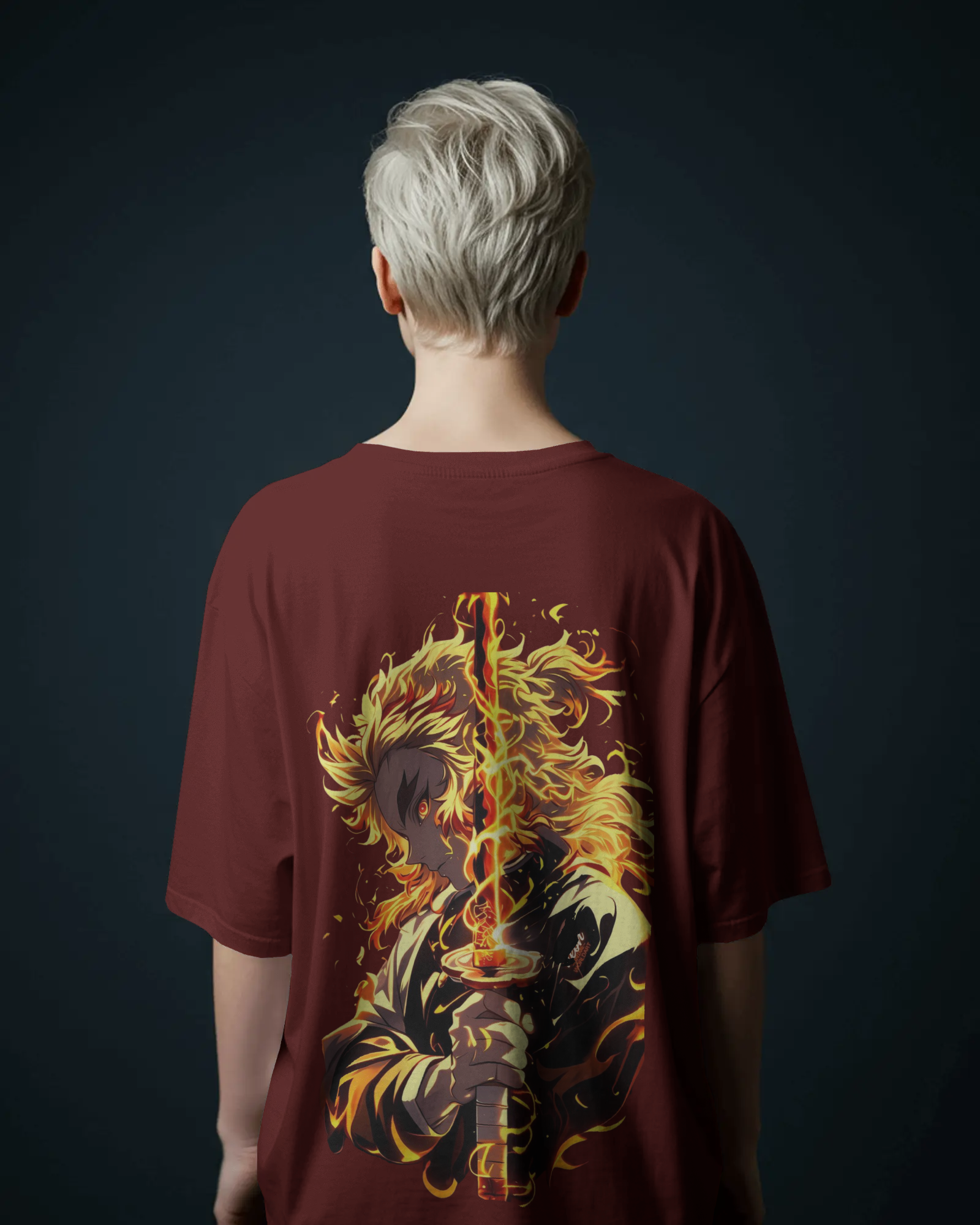 Rengoku Flame Ladies Oversized Classic T-shirt | Demon Slayer | Teeyatra | Anime